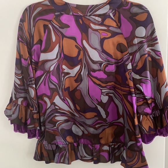 Nanette Lapore Silk Charmeuse Velvet Flouncy Top - Picture 4 of 10